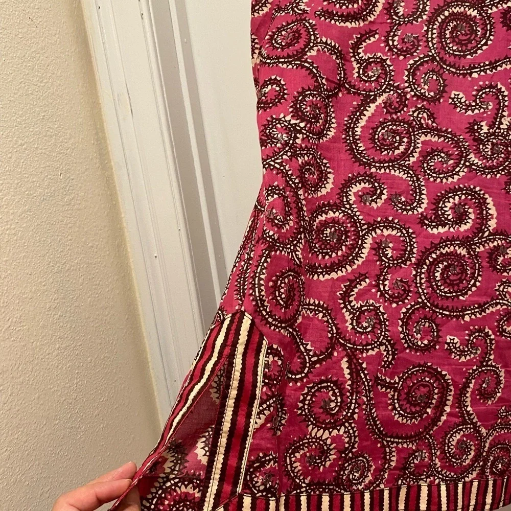 🌷Tory Burch Red and Black Graphic Blouse with Mandarin Collar